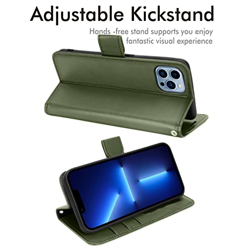 [Wallet Case] Protective Cover with Cash & Card Holder, Stand and Wrist Strap For Apple iPhone 13 Pro Max