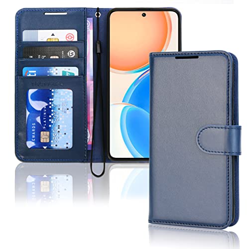[Wallet Case] Protective Cover with Cash & Card Holder, Stand and Wrist Strap For Honor X8