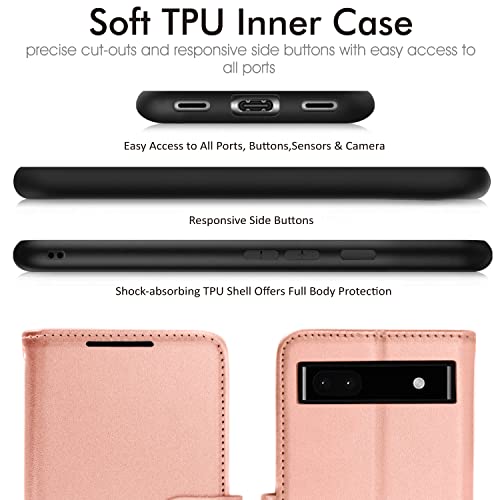 [Wallet Case] Protective Cover with Cash & Card Holder, Stand and Wrist Strap For Google Pixel 6a