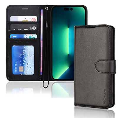 [Wallet Case] Protective Cover with Cash & Card Holder, Stand and Wrist Strap For Apple iPhone 14 Pro Max