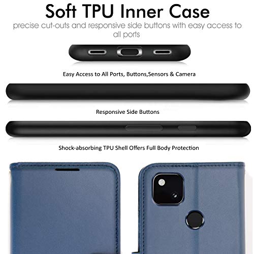 [Wallet Case] Protective Cover with Cash & Card Holder, Stand and Wrist Strap For Google Pixel 4a