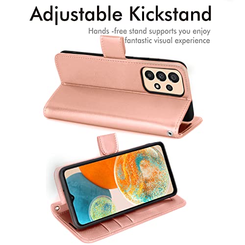 [Wallet Case] Protective Cover with Cash & Card Holder, Stand and Wrist Strap For Samsung Galaxy A23 5G