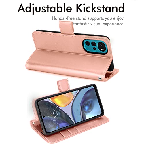 [Wallet Case] Protective Cover with Cash & Card Holder, Stand and Wrist Strap For Motorola Moto G22