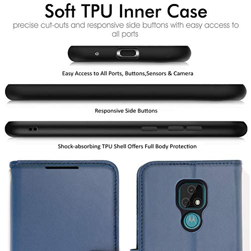 [Wallet Case] Protective Cover with Cash & Card Holder, Stand and Wrist Strap For Motorola Moto E7