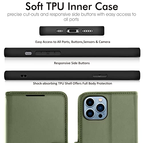 [Wallet Case] Protective Cover with Cash & Card Holder, Stand and Wrist Strap For Apple iPhone 13 Pro Max