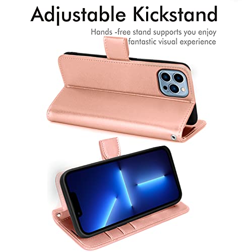 [Wallet Case] Protective Cover with Cash & Card Holder, Stand and Wrist Strap For Apple iPhone 13 Pro Max