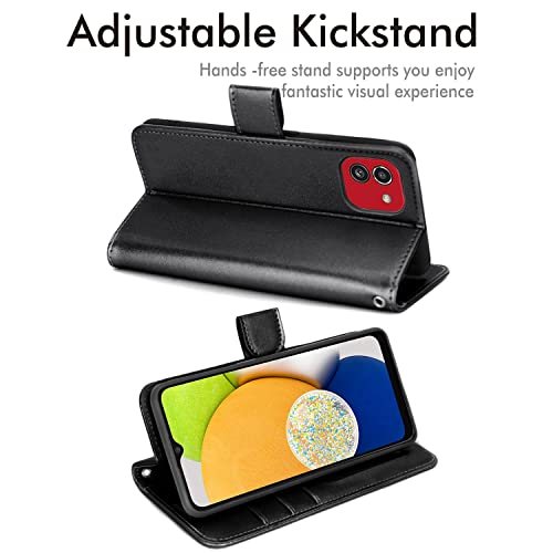 [Wallet Case] Protective Cover with Cash & Card Holder, Stand and Wrist Strap For Samsung Galaxy A03
