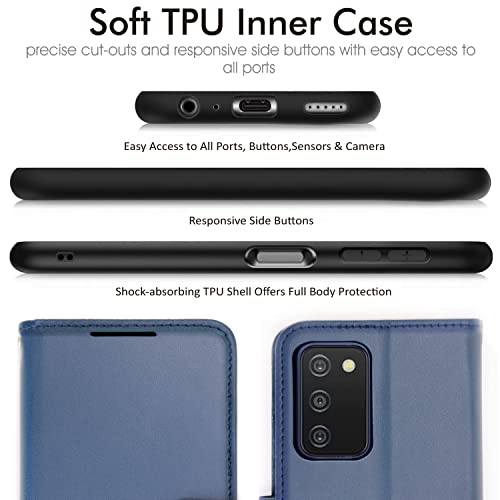 [Wallet Case] Protective Cover with Cash & Card Holder, Stand and Wrist Strap For Samsung Galaxy A03s