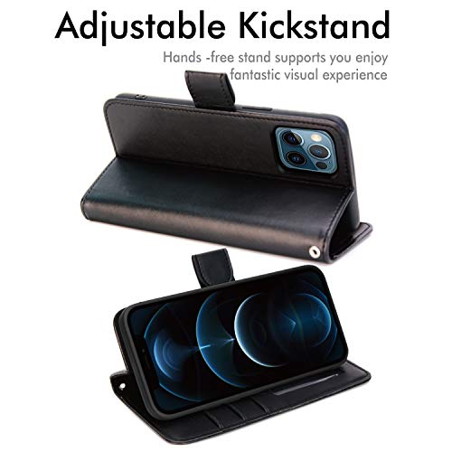 [Wallet Case] Protective Cover with Cash & Card Holder, Stand and Wrist Strap For Apple iPhone 12 Pro Max