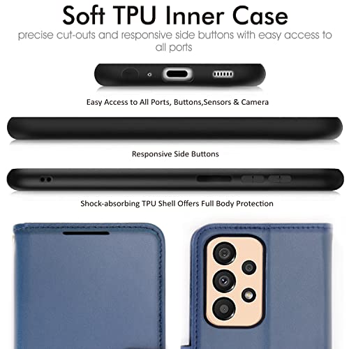 [Wallet Case] Protective Cover with Cash & Card Holder, Stand and Wrist Strap For Samsung Galaxy A23 5G