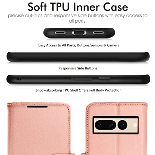 [Wallet Case] Protective Cover with Cash & Card Holder, Stand and Wrist Strap For Google Pixel 7 Pro