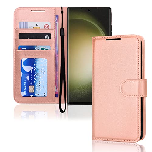 [Wallet Case] Protective Cover with Cash & Card Holder, Stand and Wrist Strap For Samsung Galaxy S23 Ultra