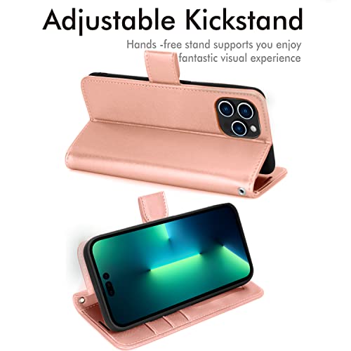 [Wallet Case] Protective Cover with Cash & Card Holder, Stand and Wrist Strap For Apple iPhone 14 Pro Max