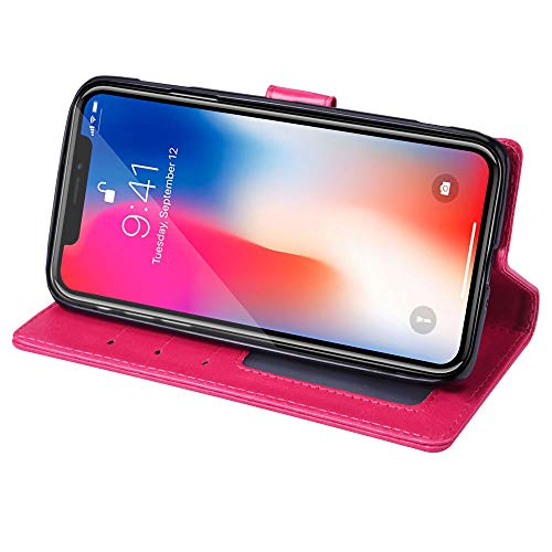 [Leather Wallet Case] Protective Cover with Cash & Card Holder, Stand and Wrist Strap For Apple iPhone XS, iPhone X