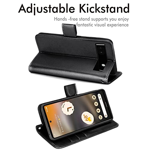 [Wallet Case] Protective Cover with Cash & Card Holder, Stand and Wrist Strap For Google Pixel 6a