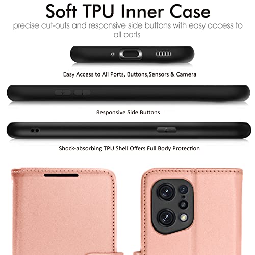 [Wallet Case] Protective Cover with Cash & Card Holder, Stand and Wrist Strap For Oppo Find X5 5G