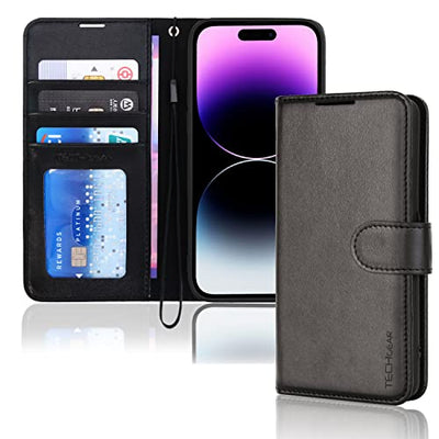 [Wallet Case] Protective Cover with Cash & Card Holder, Stand and Wrist Strap For Apple iPhone 14 Pro