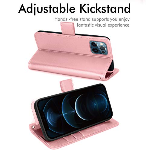 [Wallet Case] Protective Cover with Cash & Card Holder, Stand and Wrist Strap For Apple iPhone 12 Pro Max
