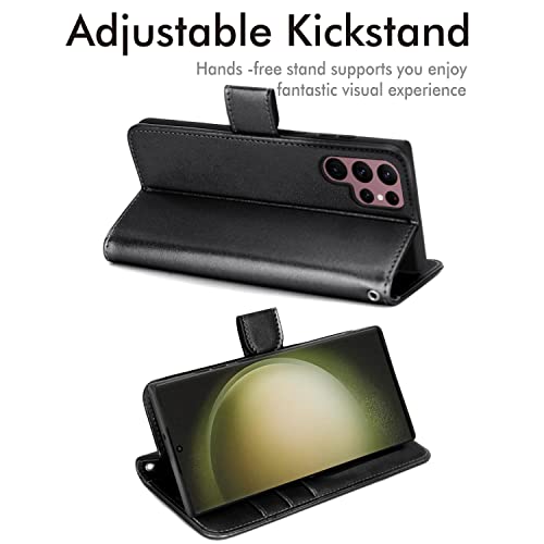 [Wallet Case] Protective Cover with Cash & Card Holder, Stand and Wrist Strap For Samsung Galaxy S23 Ultra