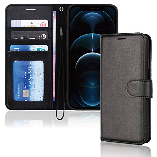 [Wallet Case] Protective Cover with Cash & Card Holder, Stand and Wrist Strap For Apple iPhone 12 Pro Max