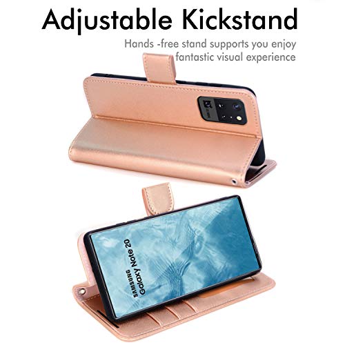 [Wallet Case] Protective Cover with Cash & Card Holder, Stand and Wrist Strap For Samsung Note 20