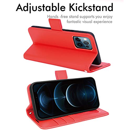 [Wallet Case] Protective Cover with Cash & Card Holder, Stand and Wrist Strap For Apple iPhone 12 Pro Max