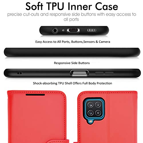 [Wallet Case] Protective Cover with Cash & Card Holder, Stand and Wrist Strap For Samsung Galaxy A12
