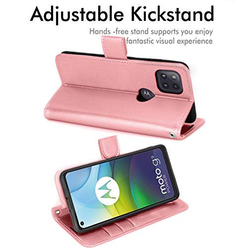 [Wallet Case] Protective Cover with Cash & Card Holder, Stand and Wrist Strap For Motorola Moto G9 Power