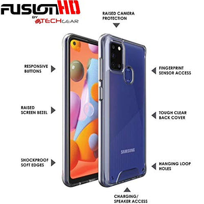[Fusion HD Case] Shockproof Fused Gel Bumper & Hard Back Slim Clear Cover for Samsung Galaxy A21s
