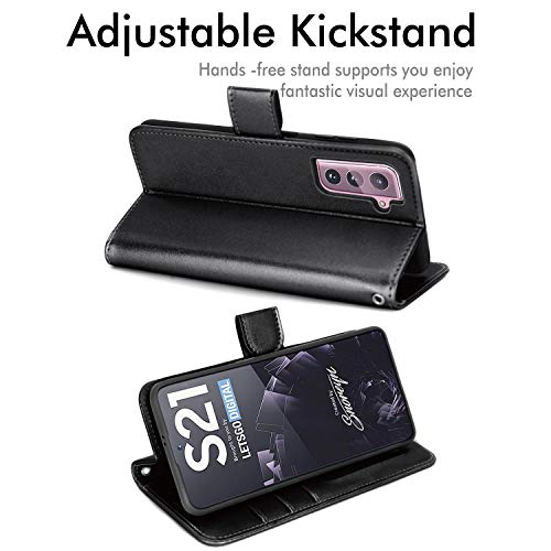 [Wallet Case] Protective Cover with Cash & Card Holder, Stand and Wrist Strap For Samsung Galaxy S21