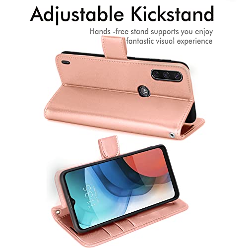 [Wallet Case] Protective Cover with Cash & Card Holder, Stand and Wrist Strap For Motorola Moto E7i Power