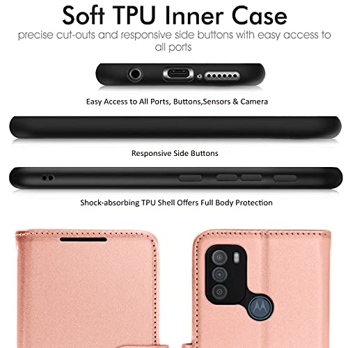[Wallet Case] Protective Cover with Cash & Card Holder, Stand and Wrist Strap For Motorola Moto G50
