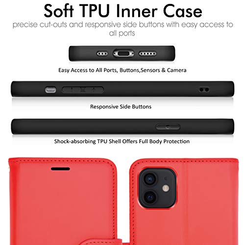 [Wallet Case] Protective Cover with Cash & Card Holder, Stand and Wrist Strap For Apple iPhone 12 Mini