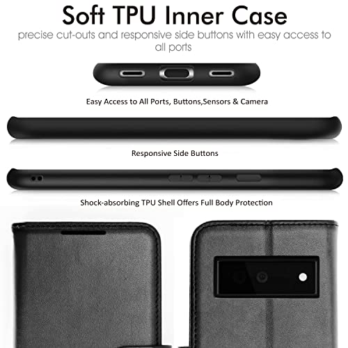 [Wallet Case] Protective Cover with Cash & Card Holder, Stand and Wrist Strap For Google Pixel 6