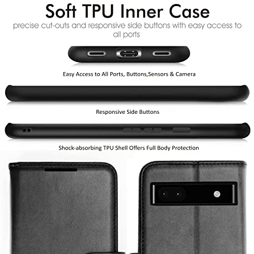 [Wallet Case] Protective Cover with Cash & Card Holder, Stand and Wrist Strap For Google Pixel 6a