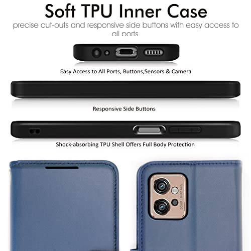 [Wallet Case] Protective Cover with Cash & Card Holder, Stand and Wrist Strap For Motorola Moto G32