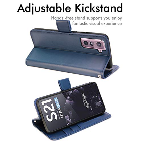 [Wallet Case] Protective Cover with Cash & Card Holder, Stand and Wrist Strap For Samsung Galaxy S21