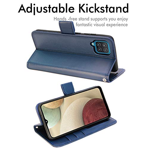[Wallet Case] Protective Cover with Cash & Card Holder, Stand and Wrist Strap For Samsung Galaxy A12