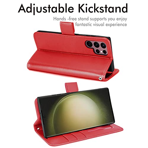 [Wallet Case] Protective Cover with Cash & Card Holder, Stand and Wrist Strap For Samsung Galaxy S23 Ultra