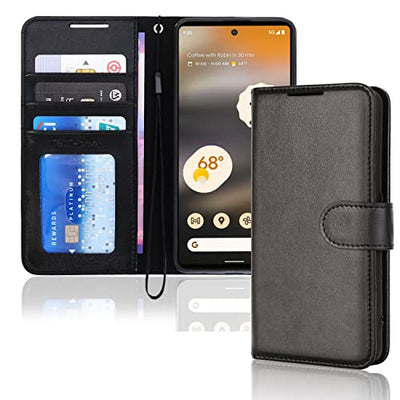[Wallet Case] Protective Cover with Cash & Card Holder, Stand and Wrist Strap For Google Pixel 6a