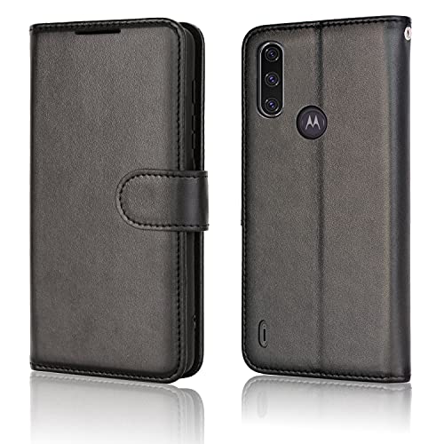 [Wallet Case] Protective Cover with Cash & Card Holder, Stand and Wrist Strap For Motorola Moto E7i Power