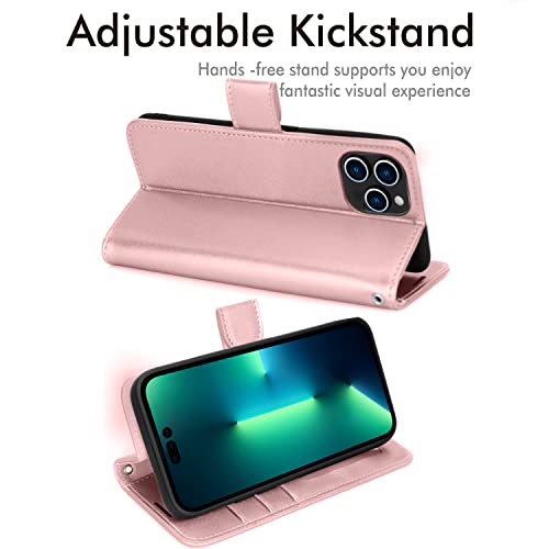 [Wallet Case] Protective Cover with Cash & Card Holder, Stand and Wrist Strap For Apple iPhone 14 Pro Max