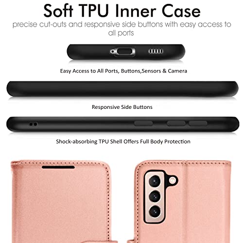 [Wallet Case] Protective Cover with Cash & Card Holder, Stand and Wrist Strap For Samsung Galaxy S21 FE 5G