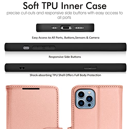 [Wallet Case] Protective Cover with Cash & Card Holder, Stand and Wrist Strap For Apple iPhone 13 Pro Max