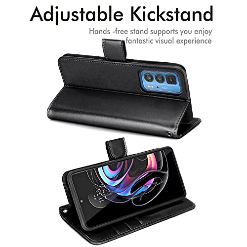 [Wallet Case] Protective Cover with Cash & Card Holder, Stand and Wrist Strap For Motorola Moto Edge 20 Pro