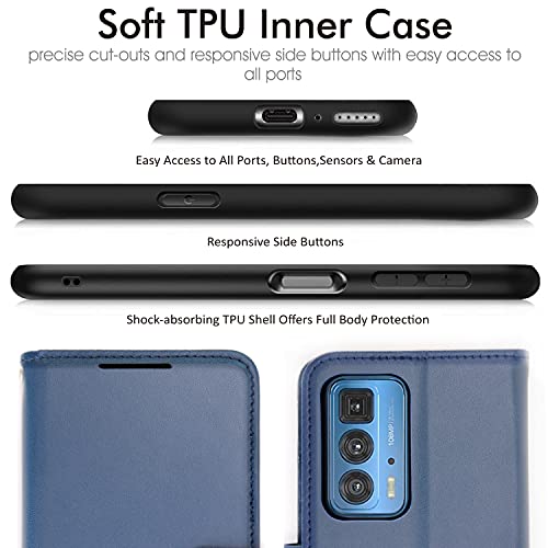 [Wallet Case] Protective Cover with Cash & Card Holder, Stand and Wrist Strap For Motorola Moto Edge 20 Pro