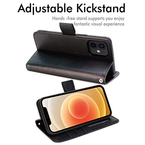 [Wallet Case] Protective Cover with Cash & Card Holder, Stand and Wrist Strap For Apple iPhone 12 Mini