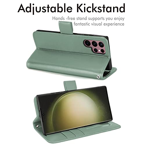 [Wallet Case] Protective Cover with Cash & Card Holder, Stand and Wrist Strap For Samsung Galaxy S23 Ultra