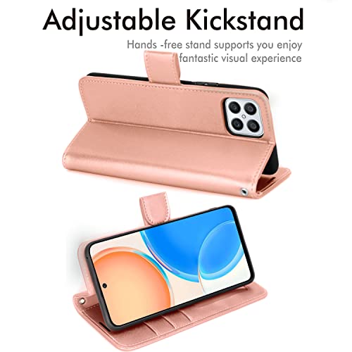 [Wallet Case] Protective Cover with Cash & Card Holder, Stand and Wrist Strap For Honor X8