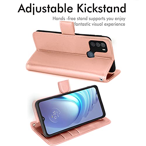 [Wallet Case] Protective Cover with Cash & Card Holder, Stand and Wrist Strap For Motorola Moto G50
